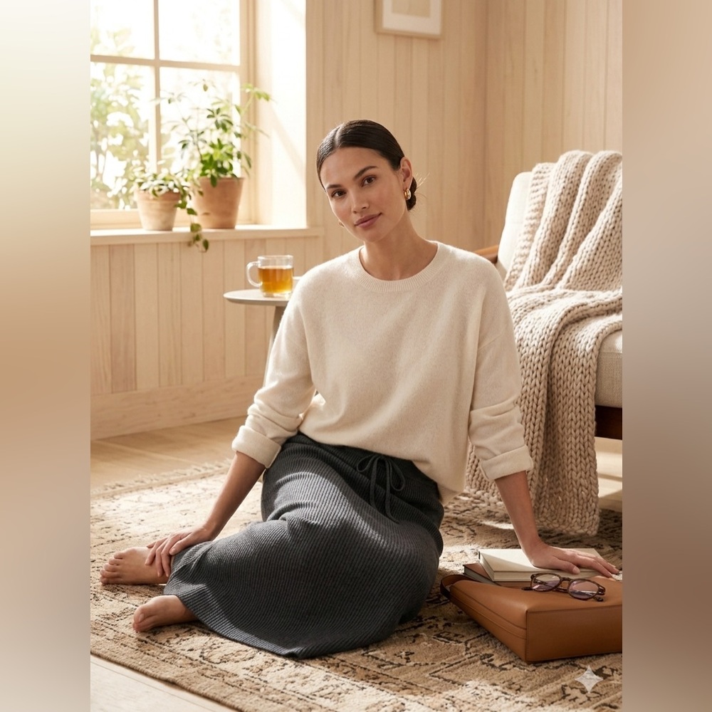 Sundance Charcoal Ribbed Knit Maxi Skirt XS Soft Minimalist Luxe‎